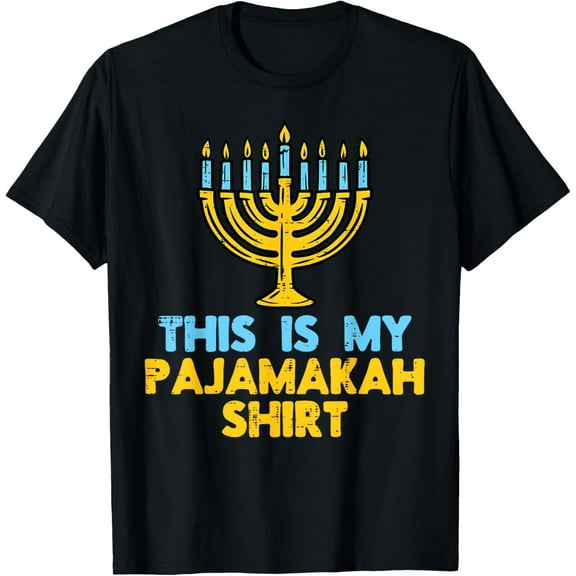 This Is My Pajamakah Shirt Menorah Hanukkah Pajamas Chanukah T-ShirtMen and women, White Black T-shirt, size: Extra large S-4XL