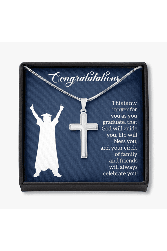 This Is My Prayer Graduation Message Cross Card Necklace w Stainless Steel Pendant