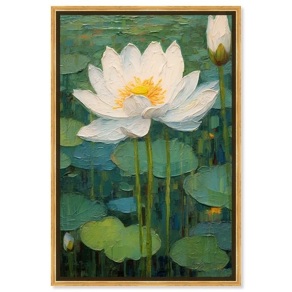 This Is My Waterlily Impressionism Wall Art /Monet And Van Gogh Inspired Art Canvas Wall Art by Art Remedy, Gold Floater Frame, 17.5" x 25.5"