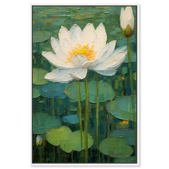 This Is My Waterlily Impressionism Wall Art /Monet And Van Gogh Inspired Art Canvas Wall Art by Art Remedy, White Floater Frame, 37" x 55"