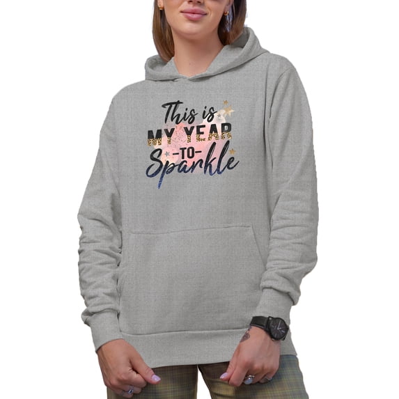 This Is My Year to Sparkle with Leopard Print & Glitters Art Merch Gift, Heather Grey Hooded Sweatshirt or Hoodie, 2XL