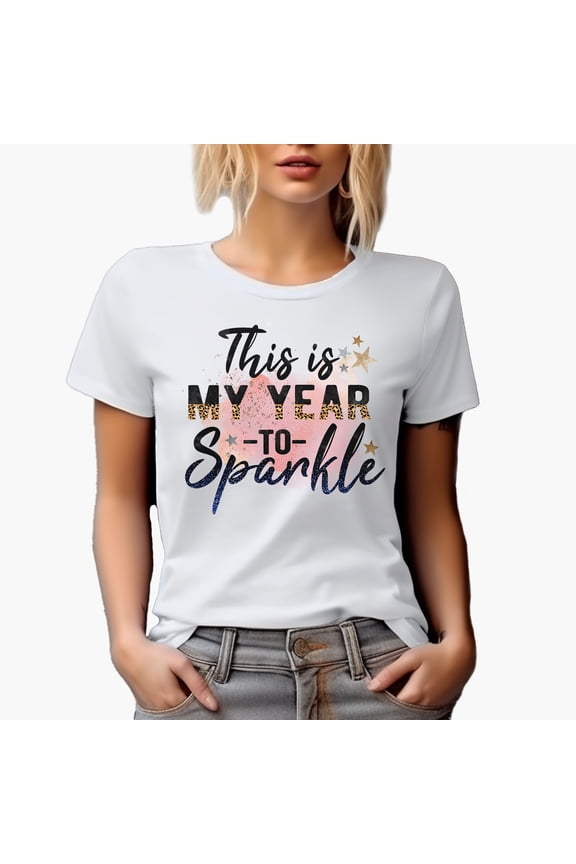 This Is My Year to Sparkle with Leopard Print & Glitters Art Merch Gift, White T-Shirt, XL