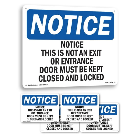 This Is Not An Exit Or Entrance Door OSHA Notice Rigid Plastic Sign 14 Inch x 10 Inch - 5 Pack