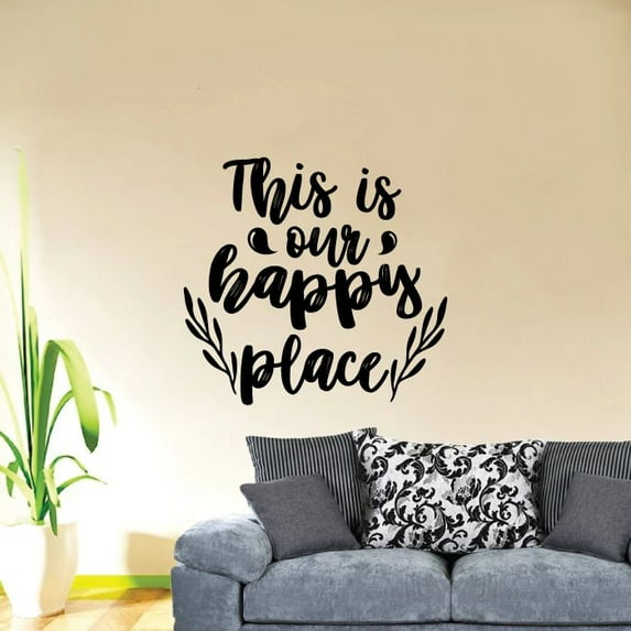 This Is Our Happy Place - Life Motivation Quotes Quote Family Life Vinyl Wall Sticker Wall Art Wall Decal Home Room Bedroom Living Room Fun House Home Decor Stickers Decoration Size (30x22 inch)