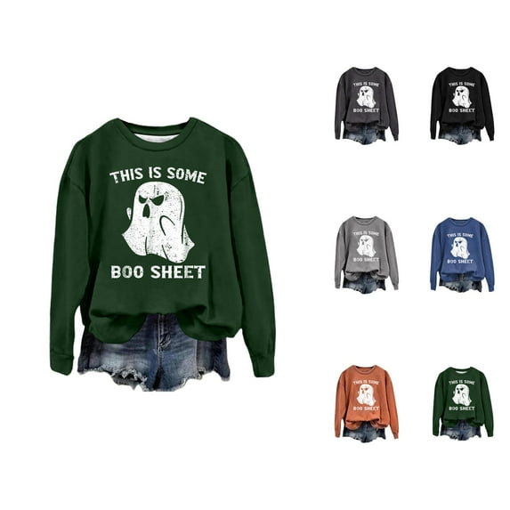 This Is Some Boo Sheet Halloween Sweatshirts for Women 2025 Crewneck Ghost Funny Novelty Graphic Sweatshirt Pullover