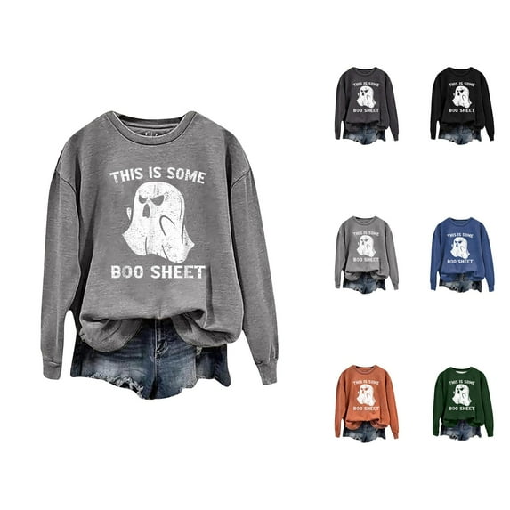 This Is Some Boo Sheet Halloween Sweatshirts for Women 2025 Crewneck Ghost Funny Novelty Graphic Sweatshirt Pullover