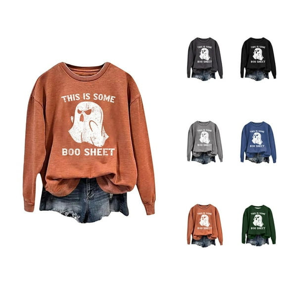 This Is Some Boo Sheet Halloween Sweatshirts for Women 2025 Crewneck Ghost Funny Novelty Graphic Sweatshirt Pullover