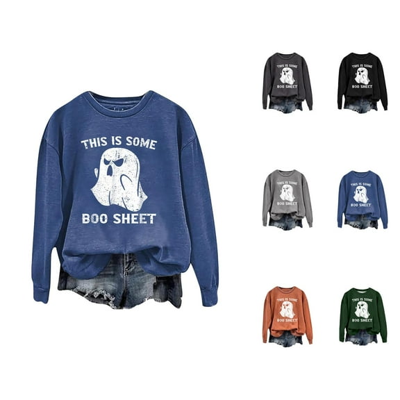 This Is Some Boo Sheet Halloween Sweatshirts for Women 2025 Crewneck Ghost Funny Novelty Graphic Sweatshirt Pullover