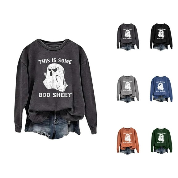 This Is Some Boo Sheet Halloween Sweatshirts for Women 2025 Crewneck Ghost Funny Novelty Graphic Sweatshirt Pullover