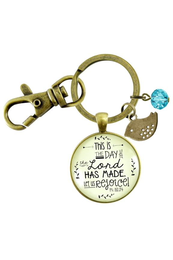 This Is The Day Made Gutsy Goodness Bronze Keychain Faith Inspired Quote Pendant Bird Jewelry