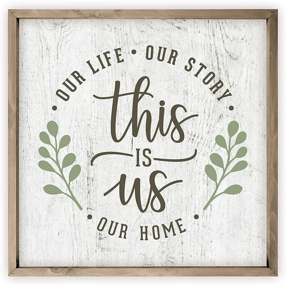 This Is Us Our Life Our Story Our Home Rustic Framed Wood Farmhouse Wall Sign 12x12 (Frame Included)