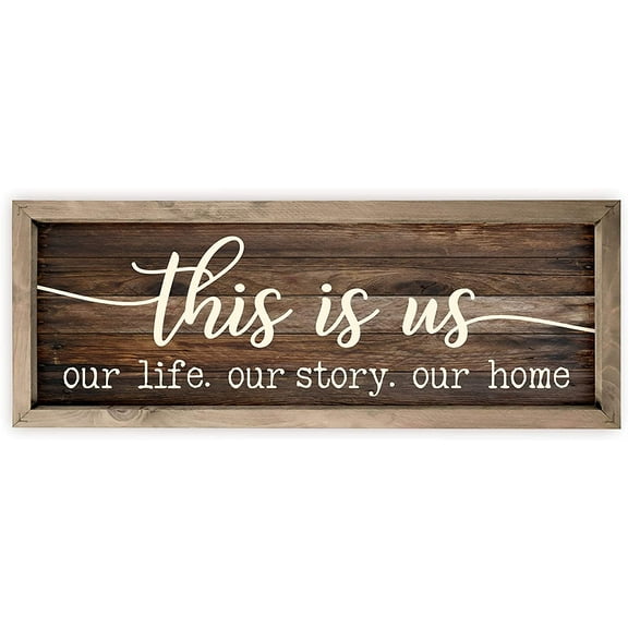 This Is Us Rustic Wood Wall Sign 12x36 (White with Frame)