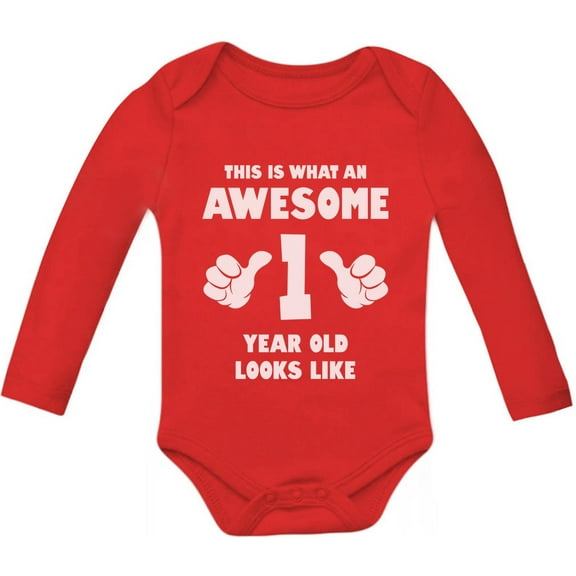 This Is What an Awesome One Year Old Looks Like Funny Baby Long Sleeve Bodysuit Newborn Red