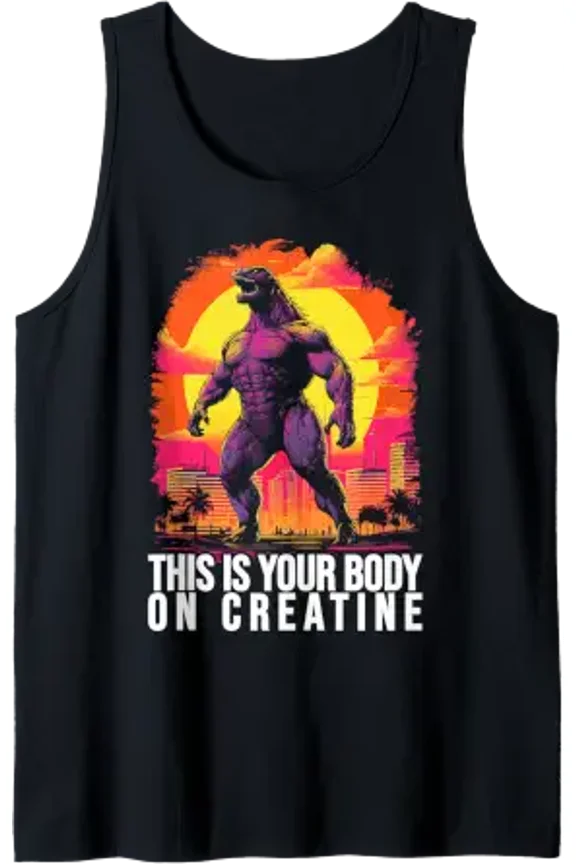 This Is Your Body On Creatine Retro Vintage Sunset Gym Tank Top Size S-3XL