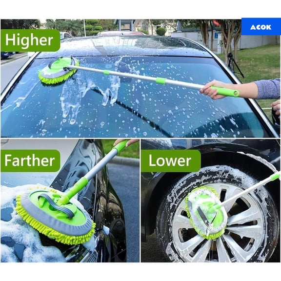 This Is a 2-In-1 Ultra-Fine Fiber Car Wash Mop Featuring a 46-Inch Aluminum Alloy Handle