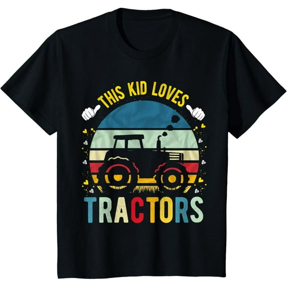 This Kid Loves Tractors Farmer Tractor T-Shirt men and women can wear, black, white, gifts.