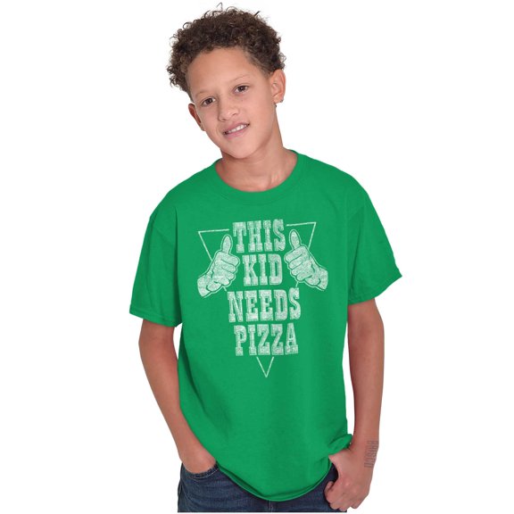 This Kid Needs Pizza Foodie Humorous Crewneck T Shirts Boy Girl Teen Brisco Brands XS