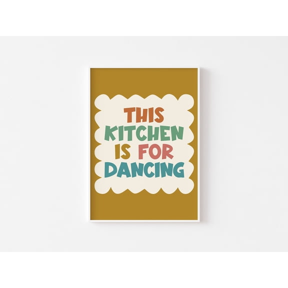 This Kitchen Is For Dancing Print Colourful Typographic Retro Colours 1970S 80S Art Kitchen Poster Colourful Kitchen Music