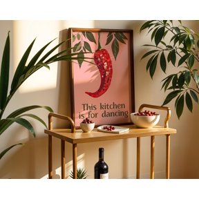 This Kitchen is for Dancing Art Print, Disco Chili Pepper, Retro Pink Kitchen Poster, Maximalist Fun Kitchen Gift, Kitsch Art , Poster Print Only