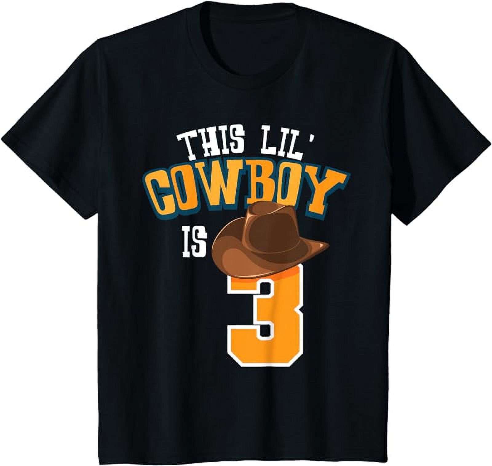 This Lil' Cowboy Is 3 Cowboy Hat Horse Third Birthday Natal T-Shirt