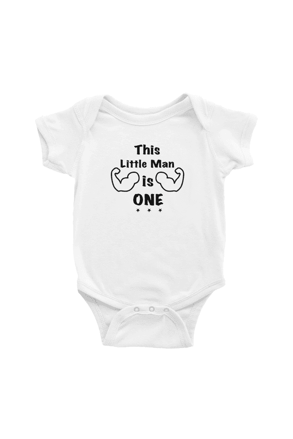 This Little Man Is One 1st Birthday Funny Baby Clothes Bodysuits Boy Girl Unisex