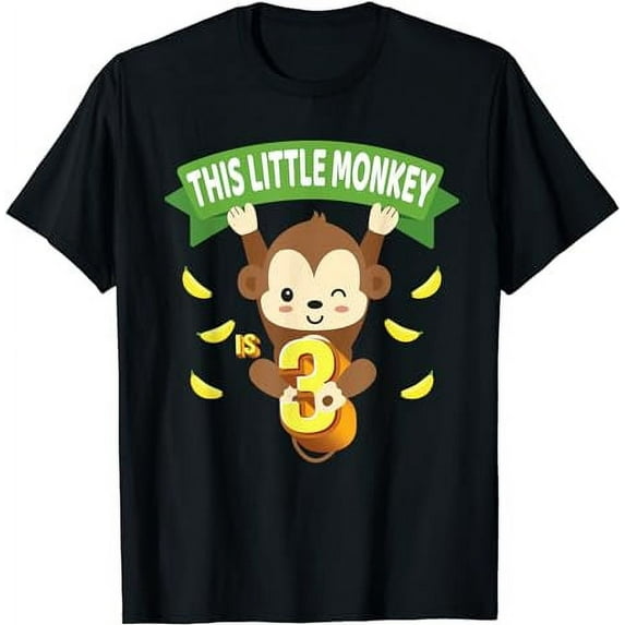 This Little Monkey Is 3 Years Old Kid 3rd Birthday Monkeys T-Shirt