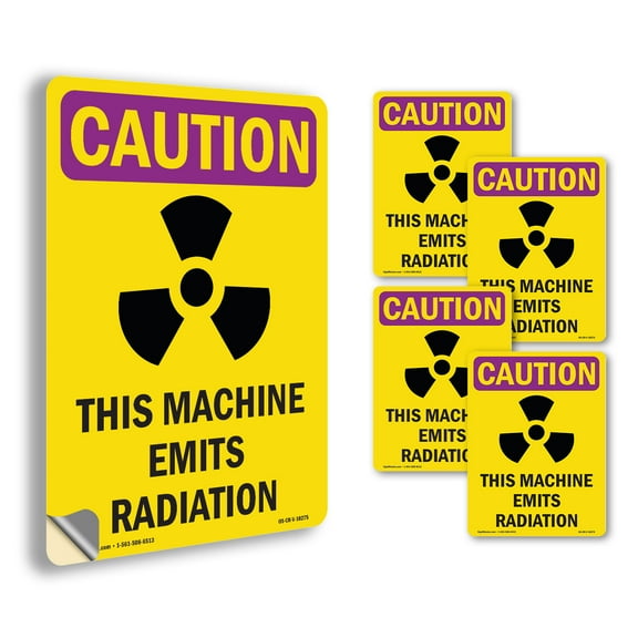 This Machine Emits Radiation With Symbol OSHA Caution Radiation Vinyl Decal Label 5 Inch x 3.5 Inch - 5 Pack