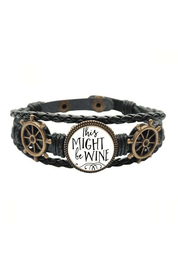 This Might Be Wine Lace Design Leather Braided Ocean Bracelet Wristband