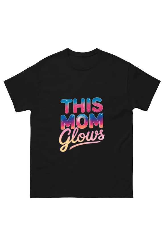 This Mom Glows Happy Mothers Day 80s Retro Neon Top Unisex T-Shirt, for men & women, up to size 5XL