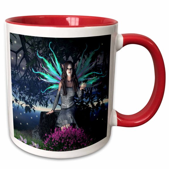 3drose, This Moment a Fairy Sitting on a Stump, 11oz Two-tone Red Mug