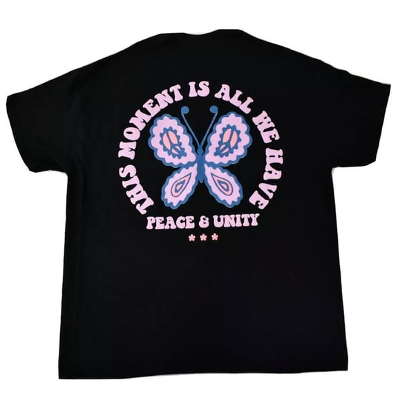 This Moment Is All We Have Peace and Unity Men's Black T-Shirt (2XL)