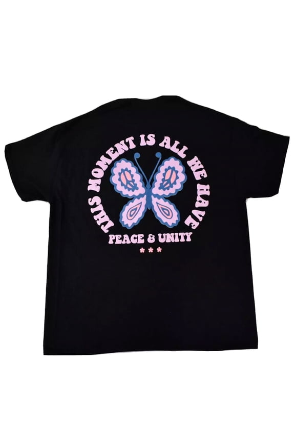 This Moment Is All We Have Peace and Unity Men's Black T-Shirt (2XL)