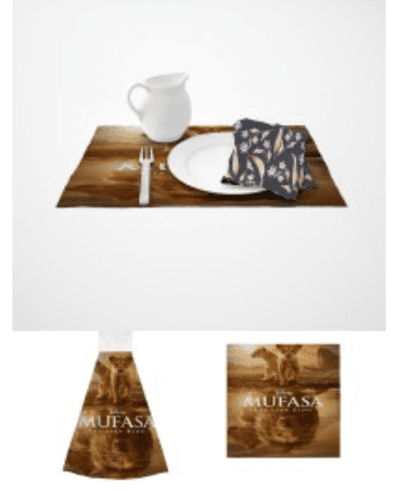 This Mufasa: The Lion King combo set includes high-quality napkins, hand towels and placemats