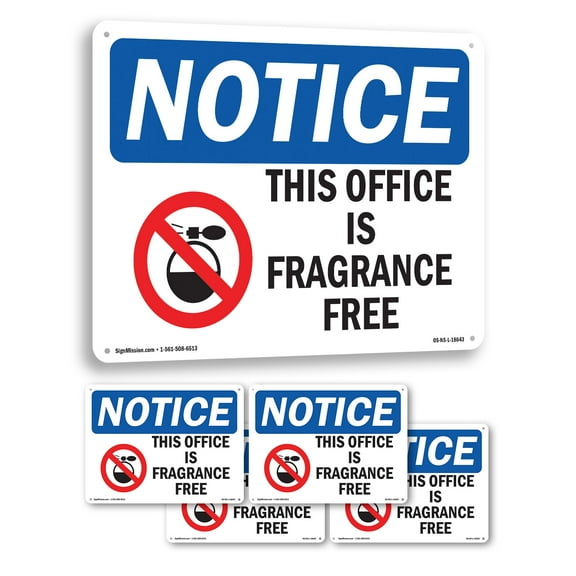 This Office Is Fragrance Free OSHA Notice Rigid Plastic Sign 18 Inch x 12 Inch - 5 Pack
