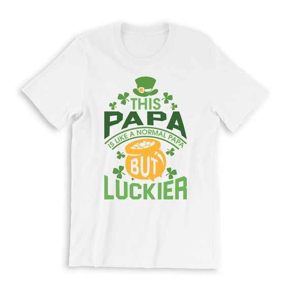This Papa is a Normal Papa But Luckier Men's White T-Shirt Green Hat Pot of Gold Design St. Patrick's Day Funny Holiday Dad Shirt