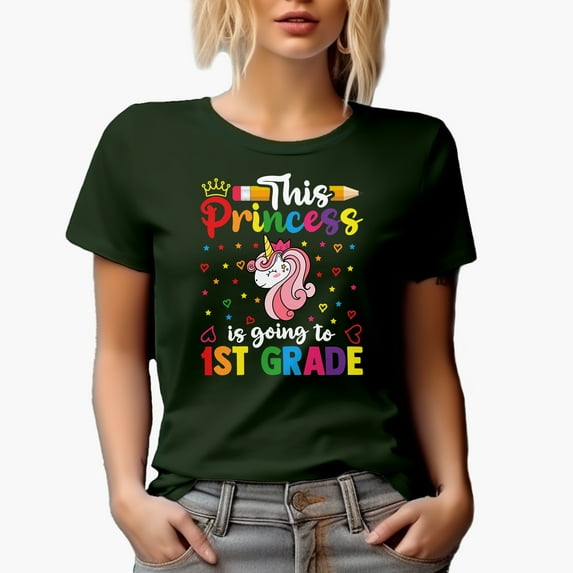 This Princess Is Going to 1st Grade, Grade School Student, Back-To-School, Military Green T-Shirt, Medium
