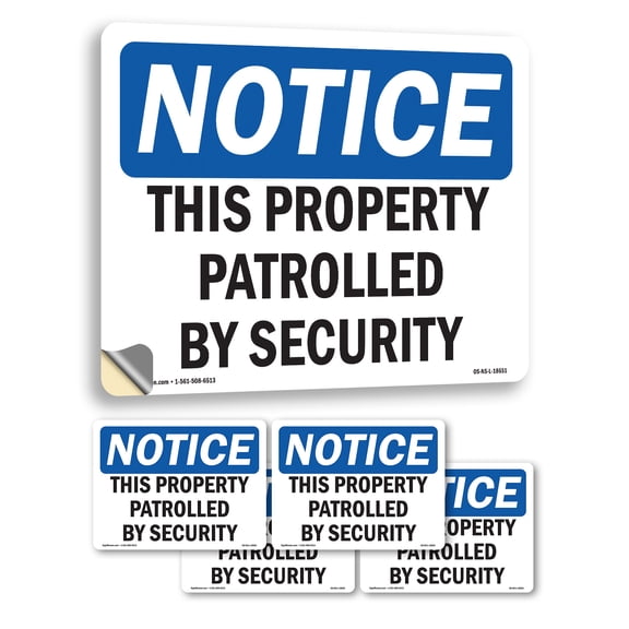 This Property Patrolled By Security OSHA Notice Vinyl Decal Label 5 Inch x 3.5 Inch - 5 Pack