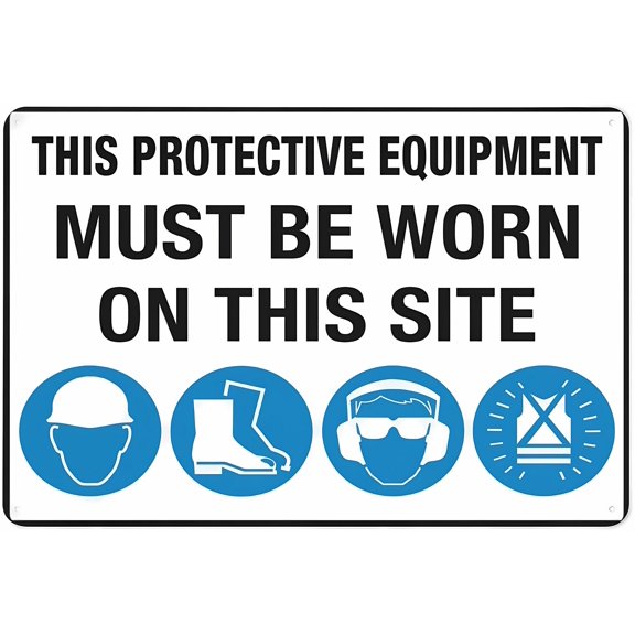 This Protective Equipment Must Be Worn On This Site Warning Sign - 8"x12" Warning Sticker Security Outdoor Sign, Workplace, PPE Requirement