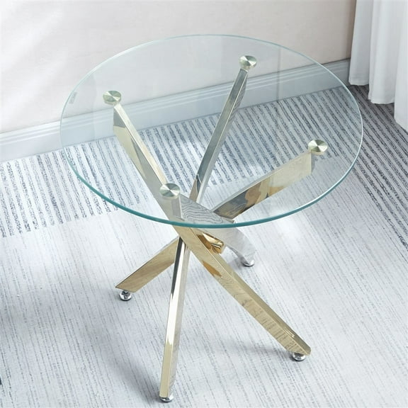 Modern Coffee Table with Tempered Glass Top and Stainless Steel Legs for Living Room