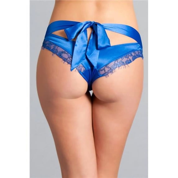 This Satin Panty Features Lace Accents with A Satin Ribbon In Back, Royal Blue - Extra Large