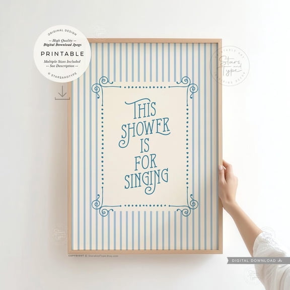 This Shower is for Singing Print Art Striped Bathroom Decor Print