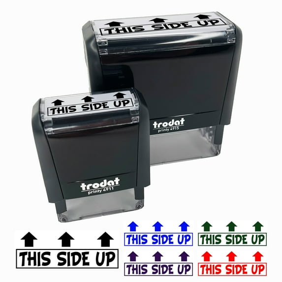 This Side Up Arrows Box Crate Shipment Self-Inking Rubber Stamp Ink Stamper for Business Office - Blue Ink - Small 1-1/2 Inch