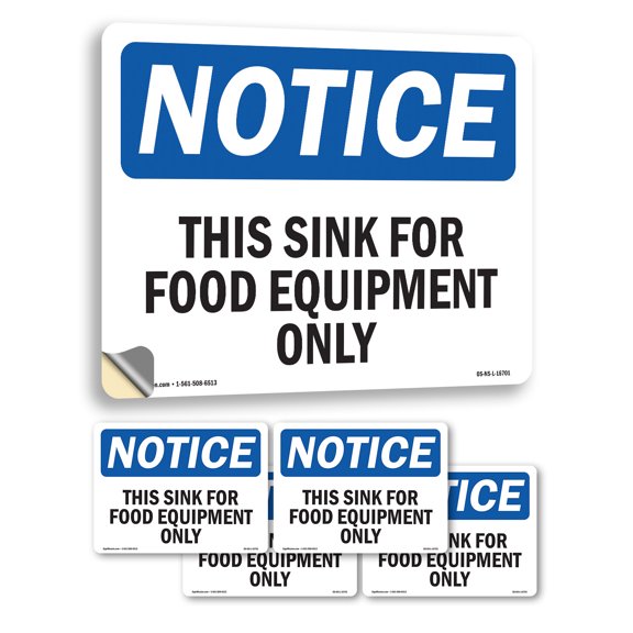 This Sink For Food Equipment Only OSHA Notice Vinyl Decal Label 7 Inch x 5 Inch - 5 Pack