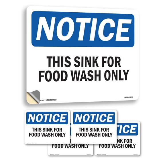 This Sink For Food Wash Only OSHA Notice Vinyl Decal Label 7 Inch x 5 Inch - 5 Pack