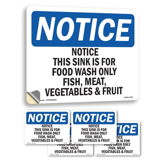 This Sink Is For Food Wash Only Fish OSHA Notice Vinyl Decal Label 5 Inch x 3.5 Inch - 5 Pack