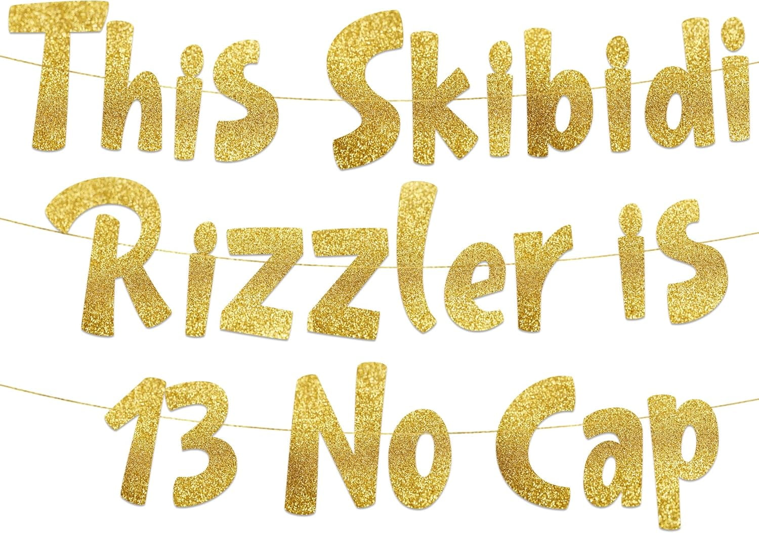 This Skibidi Rizzler Is 13 No Cap Gold Glitter Banner 13th Birthday this-skibidi-rizzler-is-13-no-cap-gold-glitter-banner-13th-birthday