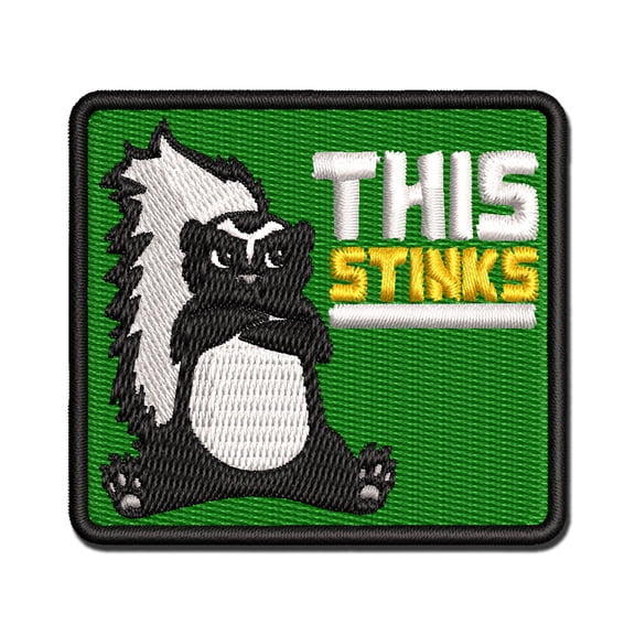 This Stinks Says the Grumpy Skunk Applique Multi-Color Embroidered Hook & Loop Patch - 3.5 Inch Large