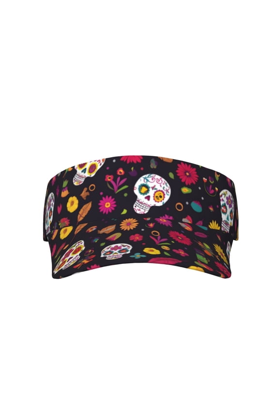 This Unisex Sunshade Open-Top Hat Features An Open-Top Design That Is Not Stuffy And Has A Curved Eave Cute Cartoon Skull Pattern