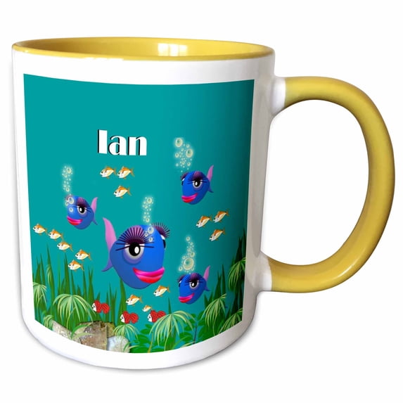 3drose, This Vibrant Artwork of Fish under the Sea Is Personalized with the Name Ian, 11oz Two-tone Yellow Mug