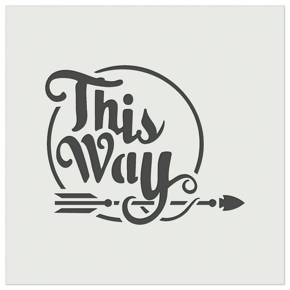 This Way Script Text Arrow Pointing DIY Cookie Wall Craft Stencil - 3.5 Inch